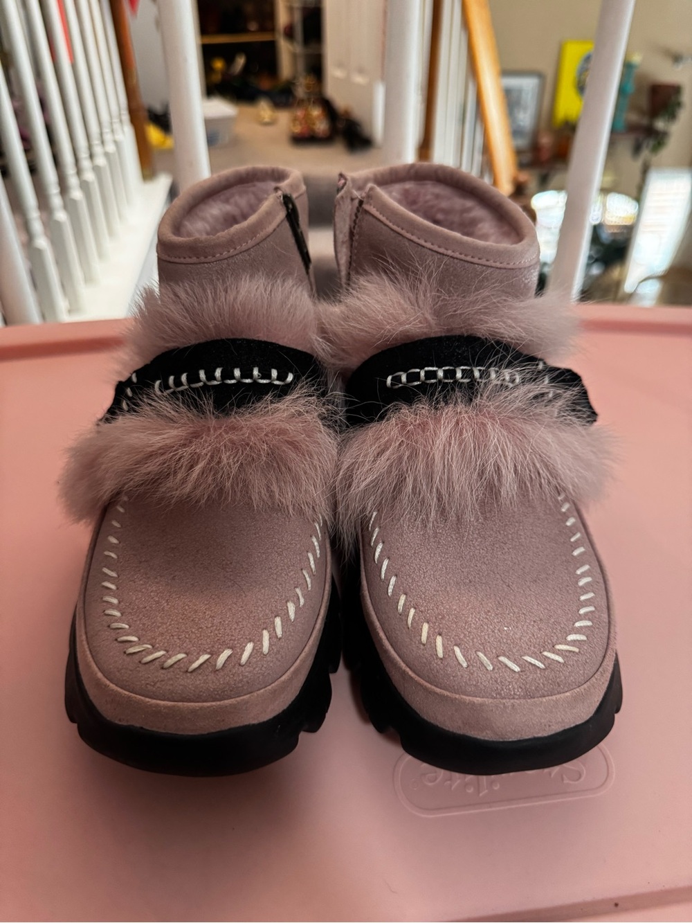 UGG Mauve Pink Suede Faux-Fur Moccasin Boots